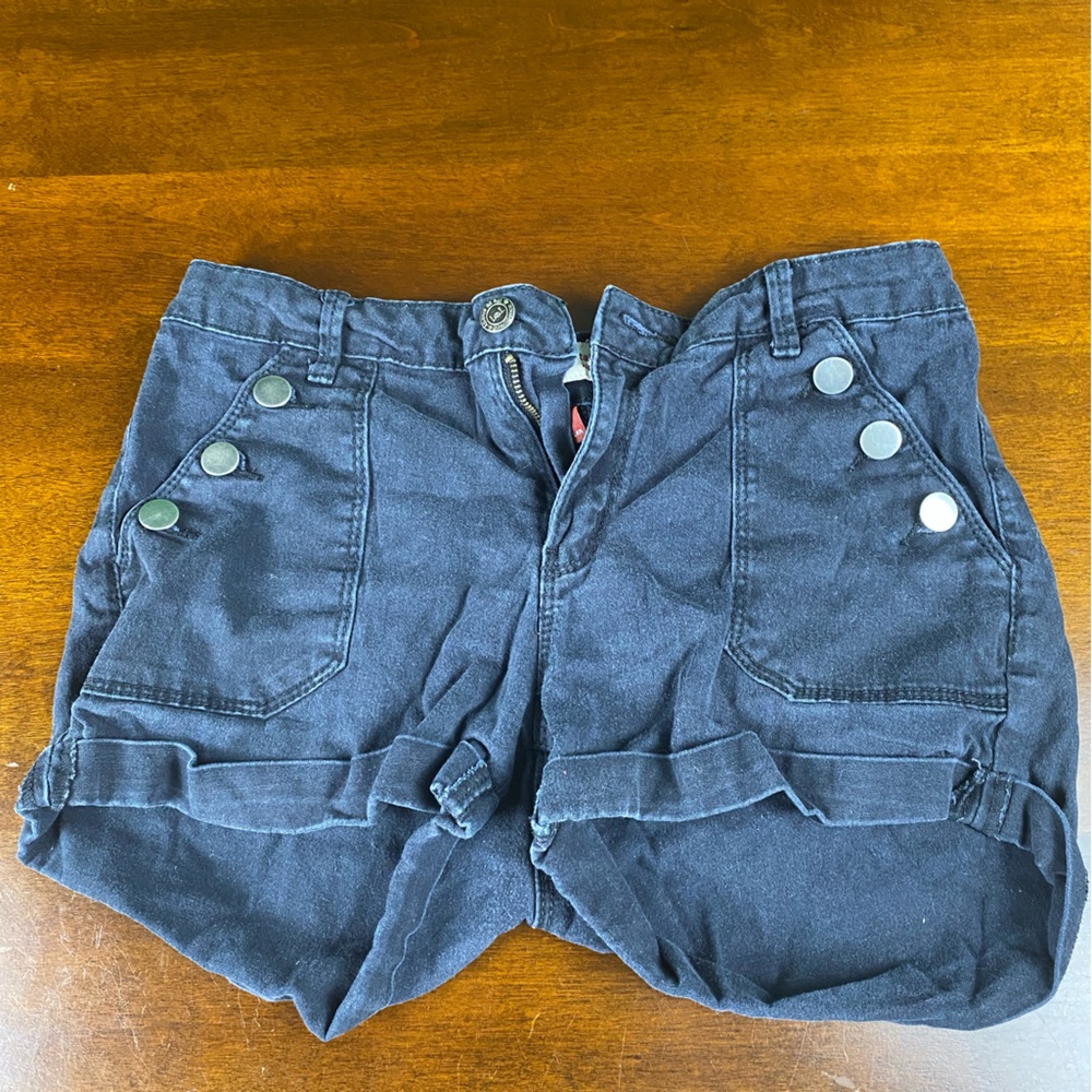 Black Denim Shorts with Button Detail